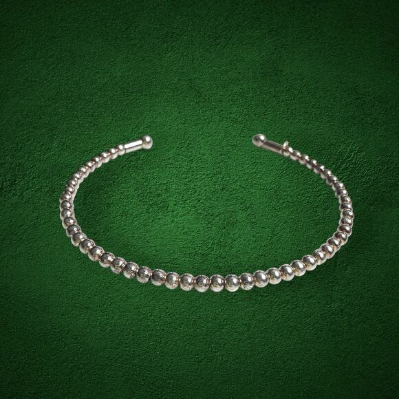 Stelring Jewelry - Sterling Silver 925 Beaded Open Cuff Bangle Bracelet Ball Beads 4,9g
